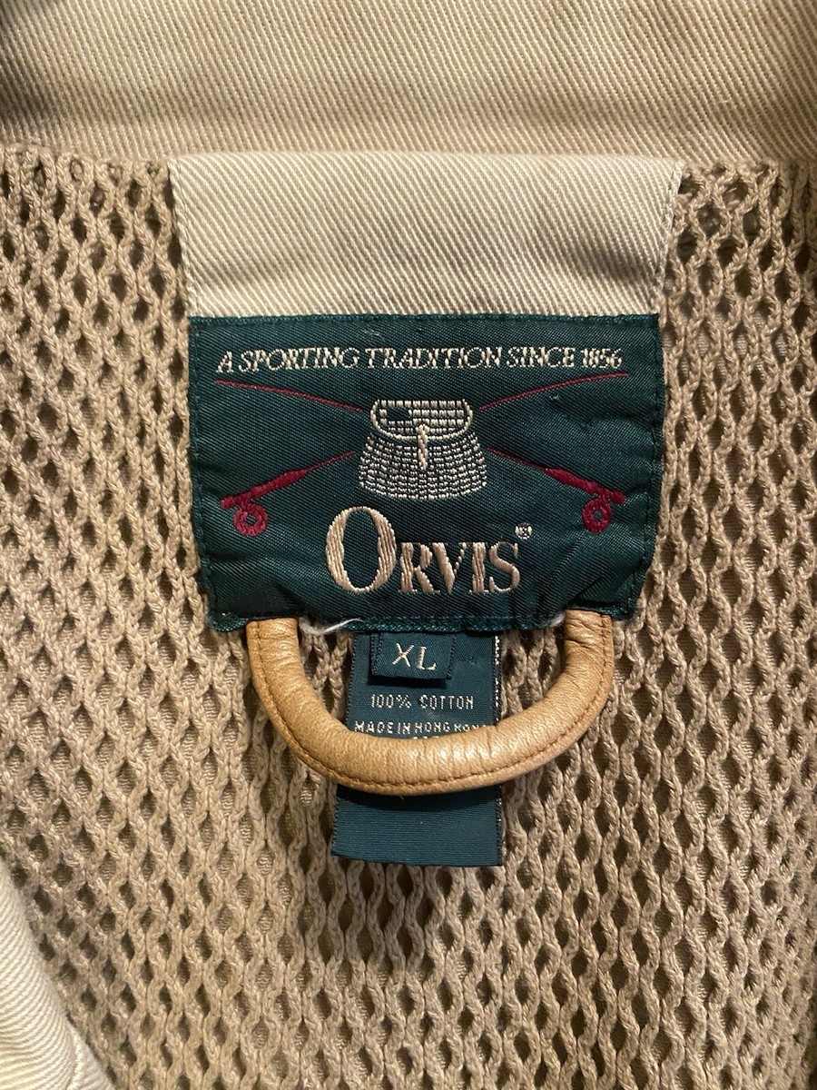 Vtg Orvis Men's Fly Fishing Jacket XL Canvas w/Leather Trim Blazer