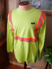 Revco Black Stallion Lime FR Heavy Cotton Knit Long-Sleeve Shirt Sz L Reflective