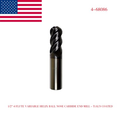 1PCS  1/2'' VARIABLE HELIX BALL NOSE CARBIDE END MILL - TiALN COATED USA