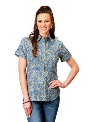 Roper Western Shirt Womens S/S Snap Paisley Blue 03-051-0225-2025 BU
