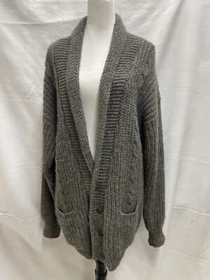 Vintage Oakbrook Grey Chunky Knit Wool Cardigan Sweater Men’s Size Medium 