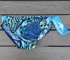 TYR The Finals Air Whirl All Over Swim Racer Briefs, Youth SZ 26, Blue/green NEW