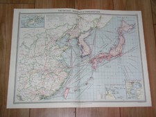 1908 ANTIQUE MAP OF CHINA JAPAN KOREA INDUSTRY TRANSPORTATION SHIP ROUTES