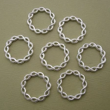 10pcs-Connector Link Flat Round Twisted Bright Silver Plated  Double Sided.