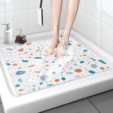 Anti Slip Shower Mat 24x24" Soft PVC Loofah Bath Mat Drainage Holes
