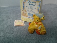 Cherished Teddies Bear With BLUE Stocking Cap Ornament 951226 box says GREEN