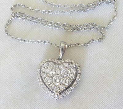 14K White Gold Sparkling Heart VS Diamond Necklace - 4.60 gms, 17 in, 0.86 ctw