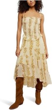 168$ Free People Alejandra Round Neck Floral Midi Dress Size S Natural Ivory