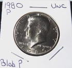 1980-P Kennedy Half Dollar 50C  Filled "P" Error BU