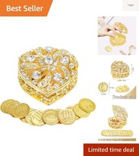 Wedding Arras Coins Set - Gold Heart Shaped Box with 13 Virgen of Guadalupe C...