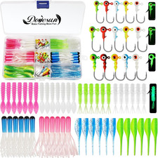 Crappie Lures with Jig Heads Kit, Soft Plastic Grubs-Tube Baits 1/8Oz 1/16Oz 1/3