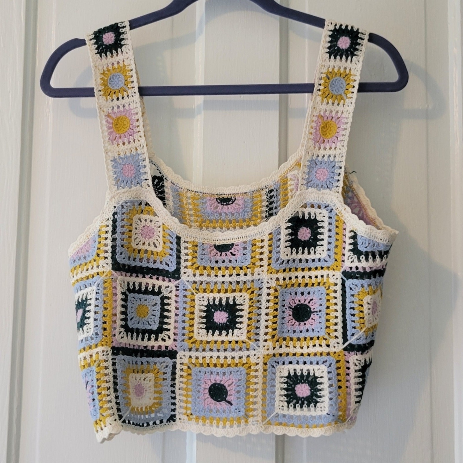 New In Multicolor Patchwork Crochet Cropped Tank … - image 2