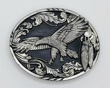 1995 Siskiyou Buckle Co Pewter Eagle Feather Blue Belt Buckle A-2 3.5"
