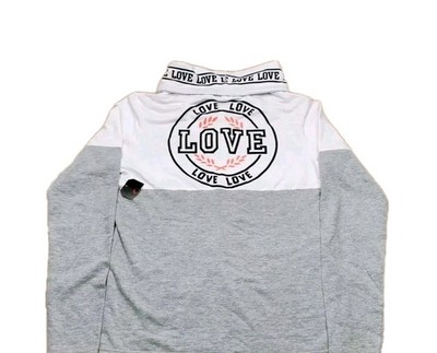 On Fire ''Love'' Long Sleeve High Neck Shirt Gray and White Women's Size XL NWT