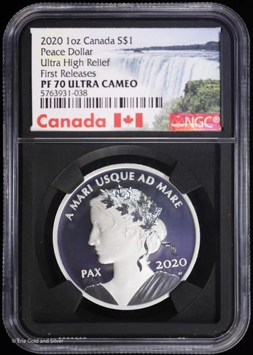 2020 1 oz Canada Peace Silver Dollar $1 Ultra High Relief NGC PF 70 Release