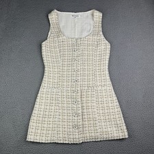Reformation Jaine Cream Gold Tweed Button Front Mini Dress Sz 4