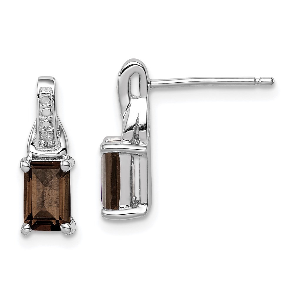 Sterling Silver Rhodium-plated Diamond and Smoky Quartz Drop & Dangle Earrings