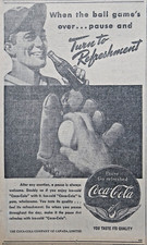 Page journal Vancouver 1942 - publicité Coca Cola sur le thème de la Seconde Guerre mondiale et du baseball