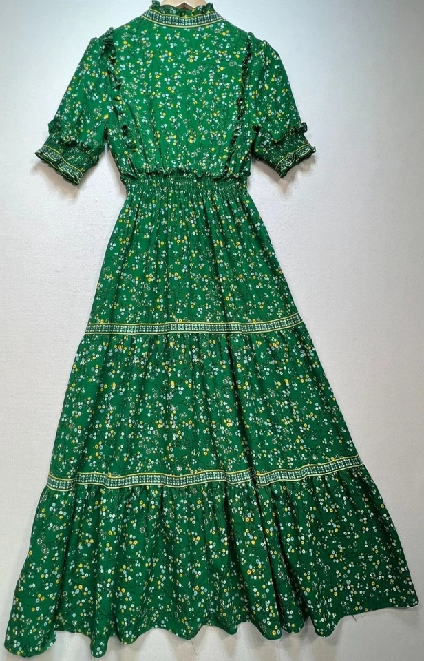 Maxi Vestido Max Studio Mujer en Niveles Manga Corta Volantes Calado Talla M Verde Floral Foto 2 de 4