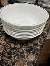 Corelle 6 1/4" Soup Cereal Bowl  White With Grey Gray Rim Set Of 8
