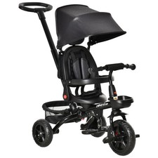 Qaba 4 In 1 Black Childs Tricycle with Push Handle Rotatable Seat Canopy Storage