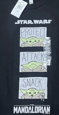 Protect, Attack & Snack Baby Yoda NWT Unisex black Medium Star Wars T-shirt