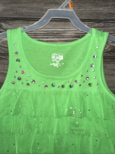 Justice girls size 14 green sleeveless summer tank top ruffles glitter jewels - Picture 3 of 4