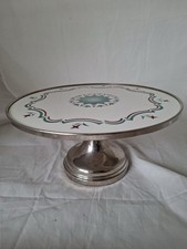 Antike Art D&eacute;co Tortenplatte Keramik Metallfu&szlig; Spritzdekor Stern 30cm Rar