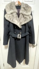 Vintage 1960s Lepshire Belted Wool Coat with Genuine Mink Fur Collar
