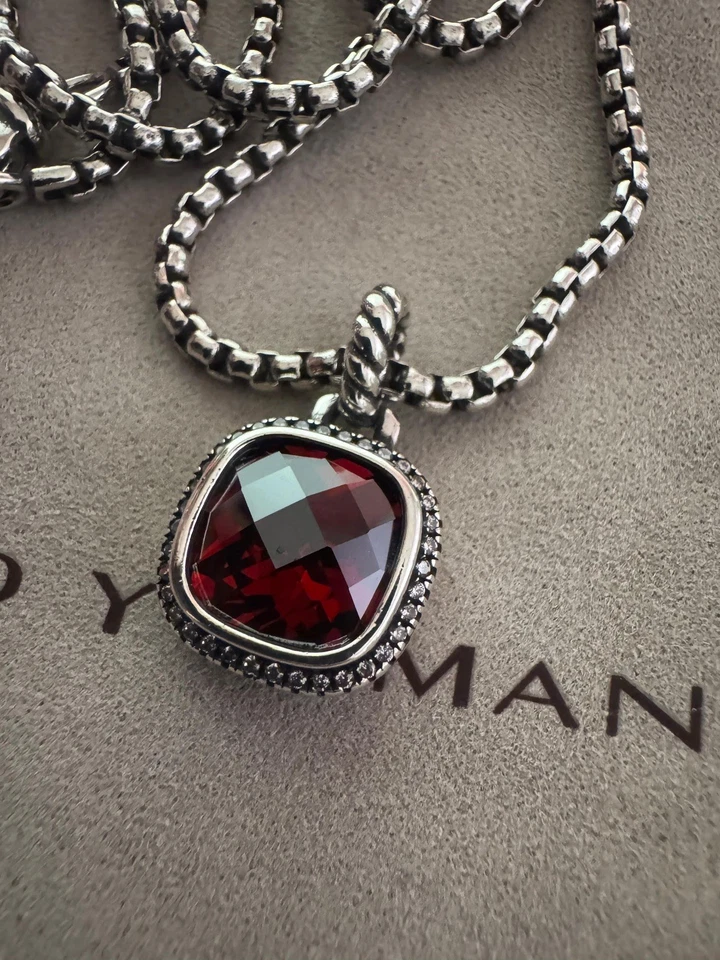 Collar David/Yurman Plata de Ley 14mm Albión Cadena Granate Rojo 18 Pulgadas Foto 2 de 4