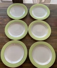 Vintage Pyrex Lime Green & gold Band Milk Glass Dinner Plate 10" Set of 6