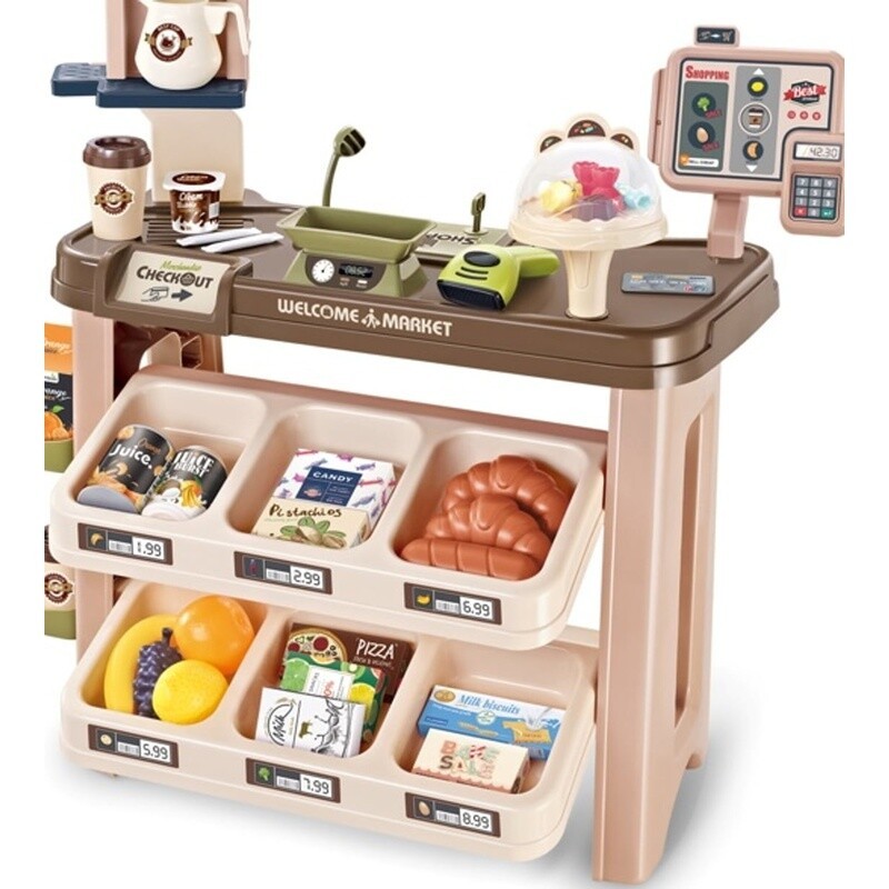 как выглядит Supermarket Play Set Toddlers W/ Shopping Cart Cash Register Play Food 64 Pieces фото