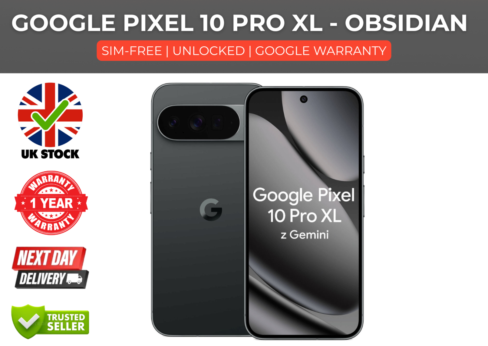Google Pixel 10 Pro XL 5G Unlocked 512GB 6.8'' Smartphone SIM-Free - Grade A+