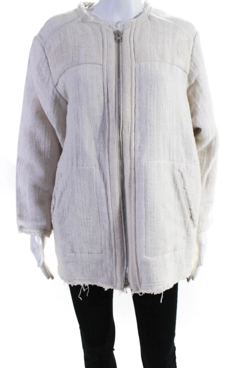 OFF WHITE Giacca cappotto IRO donna panna testurizzata full zip manica lunga con cintura taglia 38