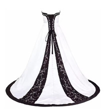 Gothic Black And White Wedding Dress Embroidery Princess Satin A line Lace up