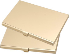 2-Pack Gold Aluminum Business Card Holder Slim Flip Pocket Case Aluminum Alloy