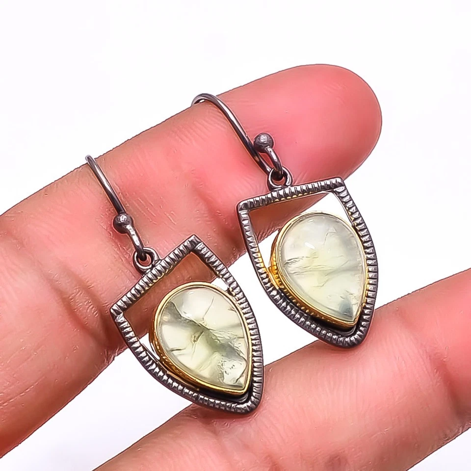 Серьги из стерлингового серебра 925 пробы дизайнерские Prehnite 1,56 дюйма рождественский подарок E23627 - Изображение 3 из 4