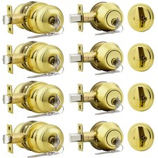 Probrico Door Knob and Single Cylinder Deadbolt Lock Set, Polished Brass Front