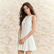 Summer Dresses with Bow Elegant Retro O Neck Party Casual Mini Coctail Dresses