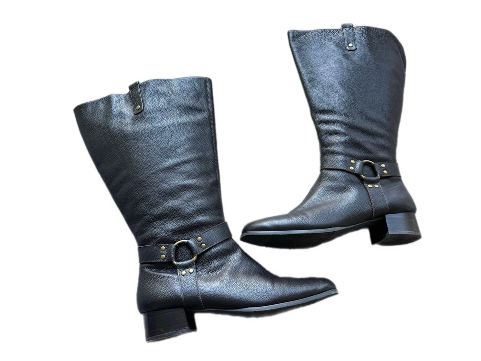 Rare SIZE 13 Women’s Dark Brown & Gold Genuine Leather Boots Harness Ankle - Image 4 of 4