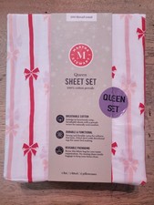 Queen Martha Stewart Holiday Collection Red Bows Sheet Set Cotton NEW
