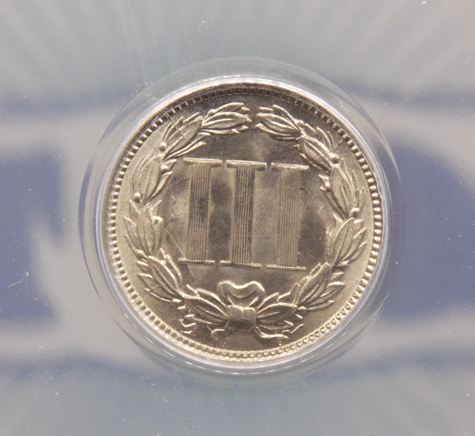 1866 Three Cent Nickel *OBSOLETE* 3CN ANACS MS65 #139 Gem BU Unc ECC&C, Inc. - Image 2 of 4