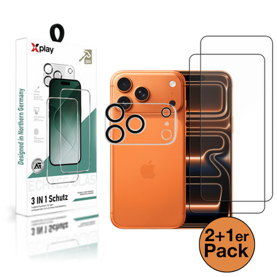 Echt Schutzglas 2+1er für iPhone  17 16 15 14 Pro Max Panzerfolie Schutz