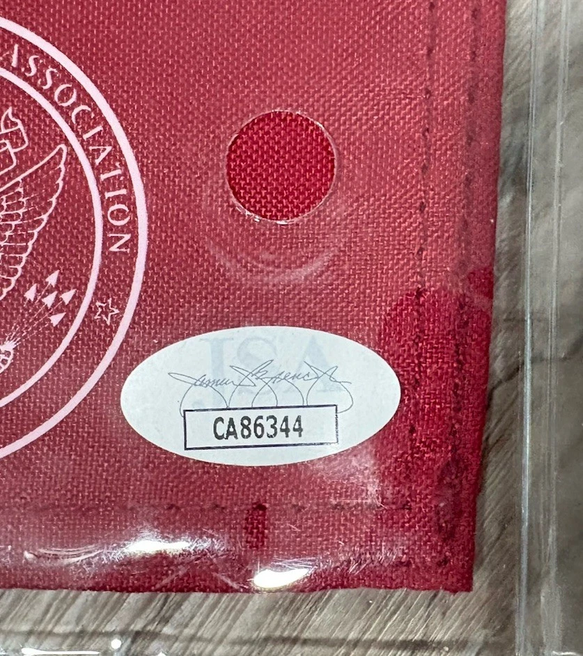 Justin Rose PGA Golf Firmado 2013 US Open Red Championship Oficial Pin Bandera JSA Foto 3 de 4