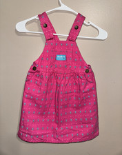 OshKosh B'gosh Vintage Girls Pink Polka Dot Overall Jumper Dress Bow Back Size 5