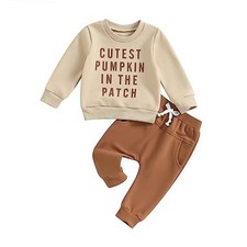 Toddler Baby Halloween Outfit Boy Girl Pumpkin Patch Crew Sweatshirt and