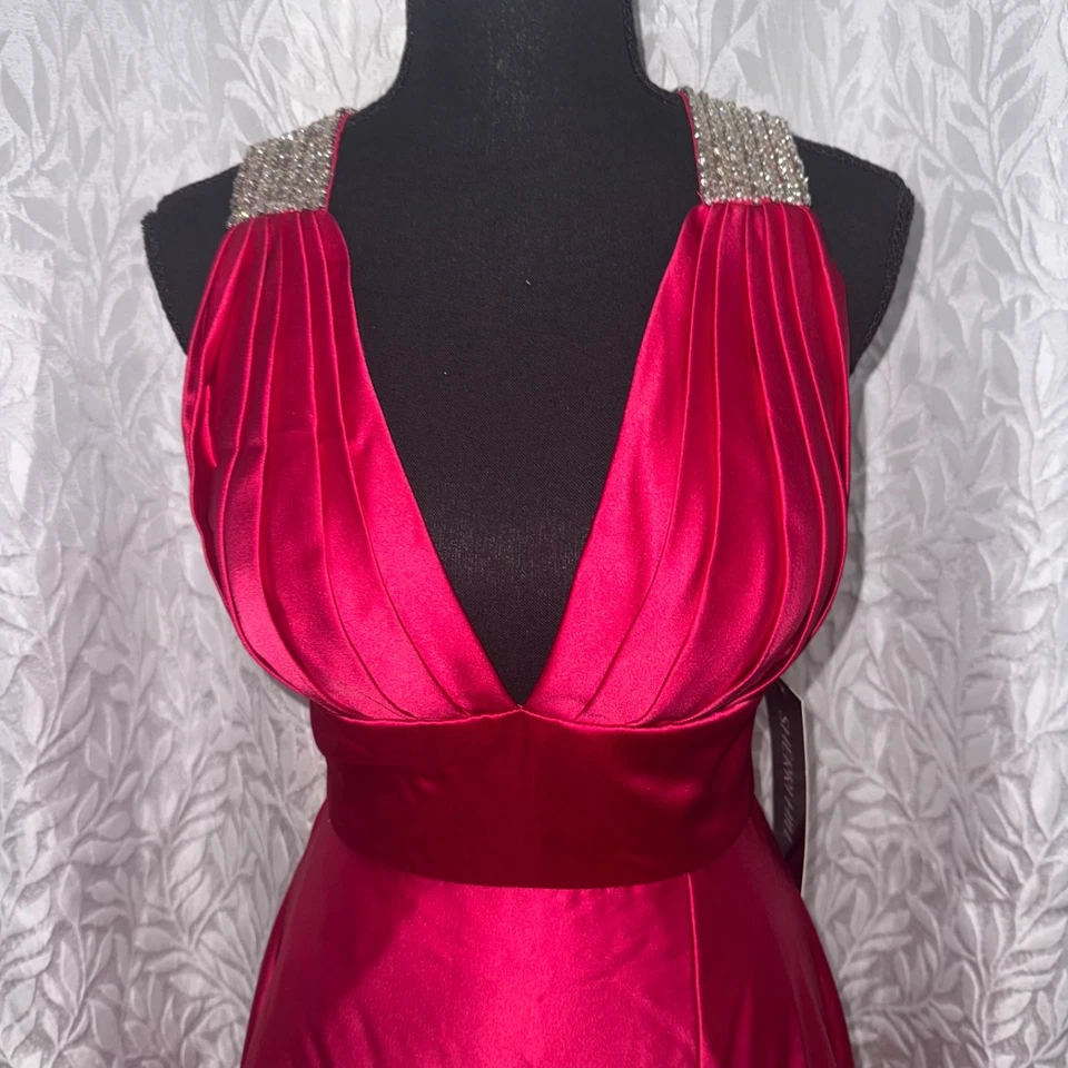 Sherri Hill малиновый атлас официальный скольжения платье размер 2 стиль 91732 серебро бриллиант - Изображение 3 из 4