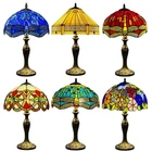 16-Inch Tiffany Style Table Lamp Handcrafted Stained Glass Bedside Light Desk UK