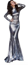 Jovani 1928 Sequin Shimmer Long Sleeve High Neck Evening Gown New Size XS