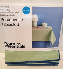 Room Essentials Rectangular Tablecloth 60" x 84" Green Blue Edge 100 Cotton New